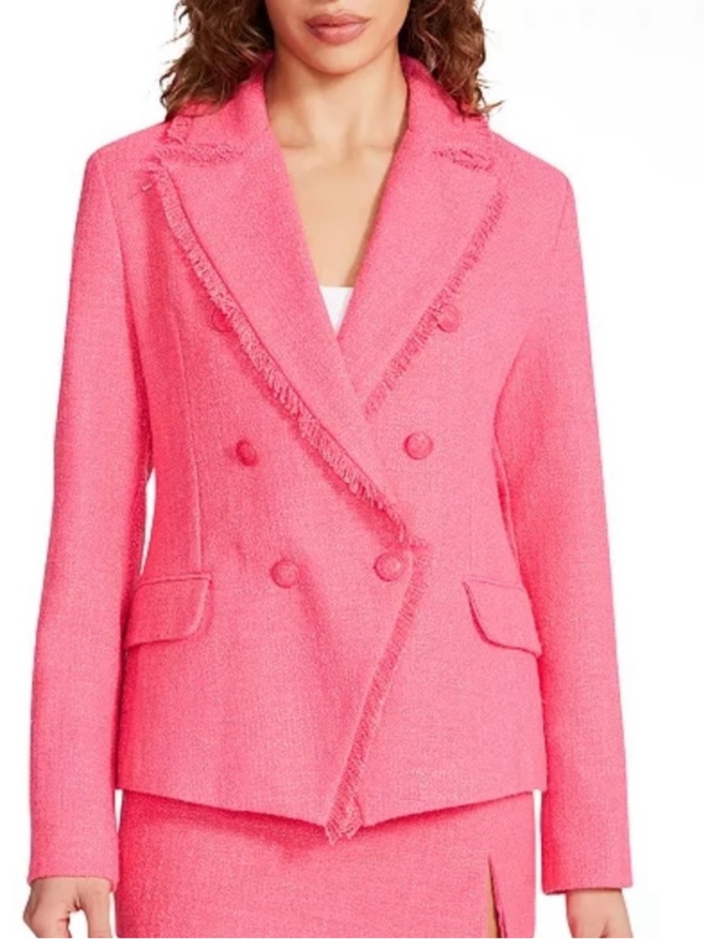 Steve Madden Women's Naomi Hot Pink Double Breasted Tweed Blazer NWT